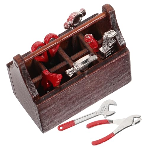 Vaguelly 1 Satz Miniatur Werkzeugkasten aus Holz Teiliges Set für Puppenhaus und DIY Projekte Realistische Werkzeuge aus Holz und Leicht und Kompakt für Kreative Bastelideen von Vaguelly