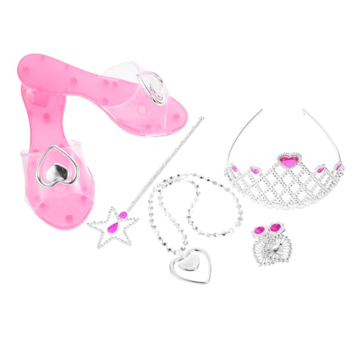 Vaguelly 1 Satz Prinzessinnen Kostüm Set für Mädchen Teilig mit Krone Feenstab Ohrringen Halskette und High Heels für Geburtstagsfeiern Halloween und Festliche Anlässe von Vaguelly