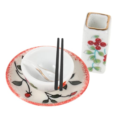 Vaguelly 1 Satz Puppenhaus Geschirrset Keramikschalen Teller und Besteck für Puppenhaus Teiliges Set mit Löffel und Chopsticks für Kreative Dekorationen von Vaguelly
