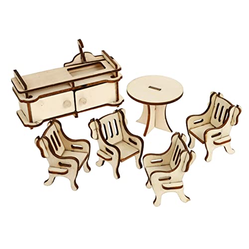 Vaguelly 1 Satz Puppenhaus Möbelmodell Miniaturmöbel Mini Möbel Mini-hausmodell-zubehör Mini-hausmöbelzubehör Miniatur-hausaccessoires Miniatur-tischstühle Holz von Vaguelly