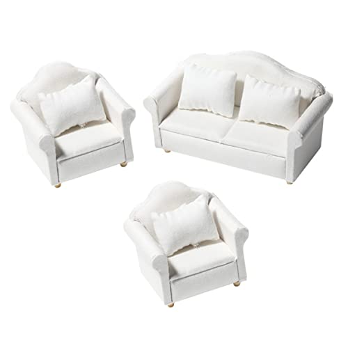 Vaguelly 1 Satz Puppenstubensofa für kinderspielzeug hühner kinderknallzeug Lang anhaltende Dekoration Miniaturmöbel Miniatur-Couch- Mini-Sofa Stoff Weiß von Vaguelly