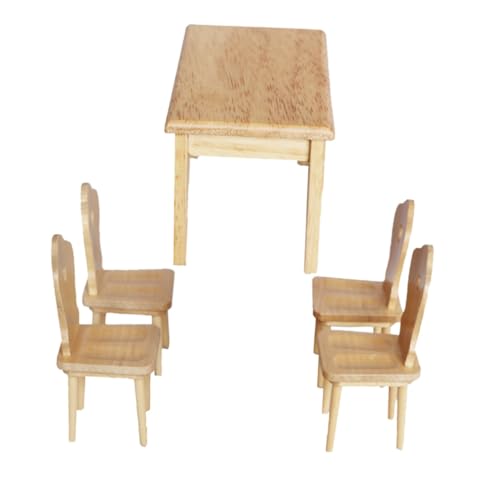 Vaguelly 1 Satz Puppenstubentisch und Stühle Möbel Spielzeug für Kinder Modell Tischstuhl Mini- -DIY-Accessoires Modelle Mini-Heimmodell Mini-Haustischstuhl Holzfarbe Tische und Stühle von Vaguelly
