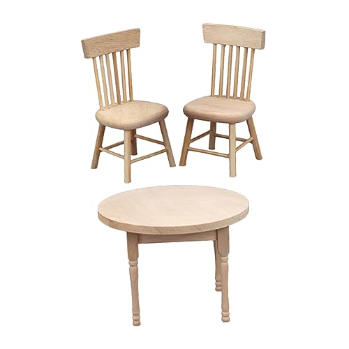 Vaguelly 1 Satz Runder Tisch Und Stühle Mahlzeit Puppenmöbel Miniaturmöbel Mini-Stuhl Puppenhausmöbel Zubehör Für Puppenhäuser Puppenhaus-miniaturen Puppenstubenmöbel Mini-Tisch Holz von Vaguelly