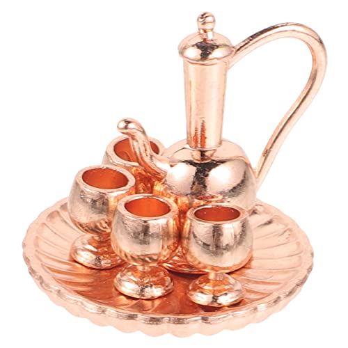 Vaguelly 1 Satz Satz Mini-Teeset Miniatur winzig Puppenhaus Küchenzubehör Zubehör für Puppenhäuser Mini-Hausdekoration Mini House Accessory Legierung Gold von Vaguelly