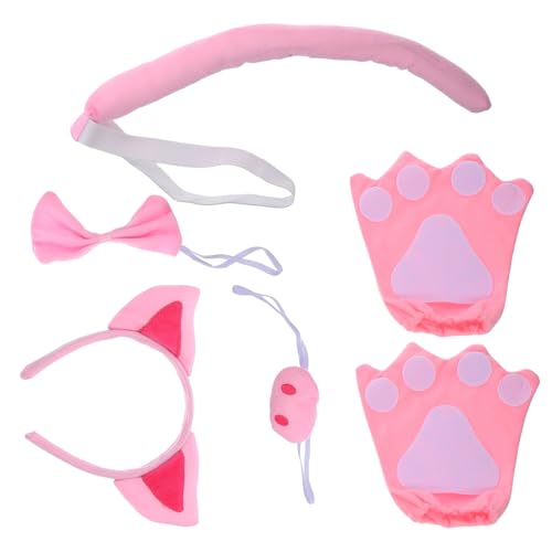 Vaguelly 1 Satz Schweine Kostüm Set für Halloween mit Ohren Haarreif Schwänzchen Fliege Nase und Handschuhen für Partys Cosplay und Bühnenauftritte von Vaguelly