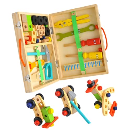 Vaguelly 1 Satz Werkzeugkasten aus Holz Werkzeugkasten für Kinder Werkbankspielzeug Werkzeug für Kinder kinderwerkzeug Spielset aus Holz Spielzeuge Simulations-Toolbox für Kinder hölzern von Vaguelly