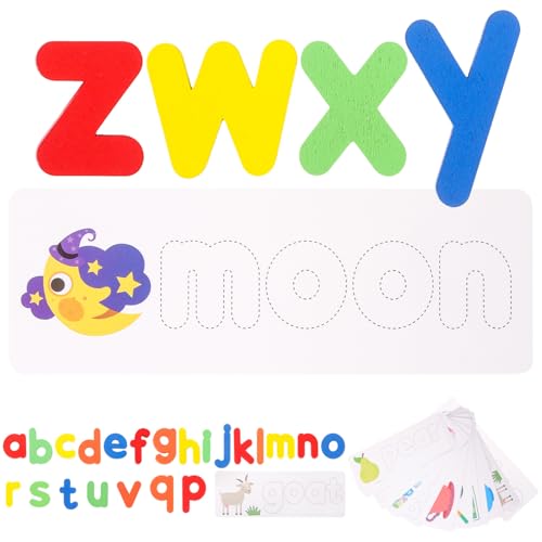 Vaguelly Lernspielzeug Für Die Frühe Entwicklung – Zahlen- Und Buchstaben-zuordnungsblöcke Für Kinder – Holzpuzzle-Spielzeug Mit Englischen Wörtern von Vaguelly