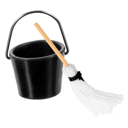 Vaguelly 1 Satz -müllaufbewahrungs- -Eimer-mopp Wischmop Simulation Moppeimer Miniatureimer Kleines Hauszubehör Mini-landschaftsgestaltung Mini-Eimer Miniatur-moppmodell Stoff von Vaguelly