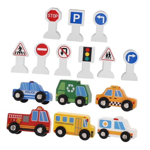 Vaguelly 1 Set Holzfahrzeuge Mit Verkehrsschildern Für Holzspielzeug Baustellenfahrzeuge Und Verkehrsschilder Inklusive Holzstraßenschilder Für Kreatives von Vaguelly