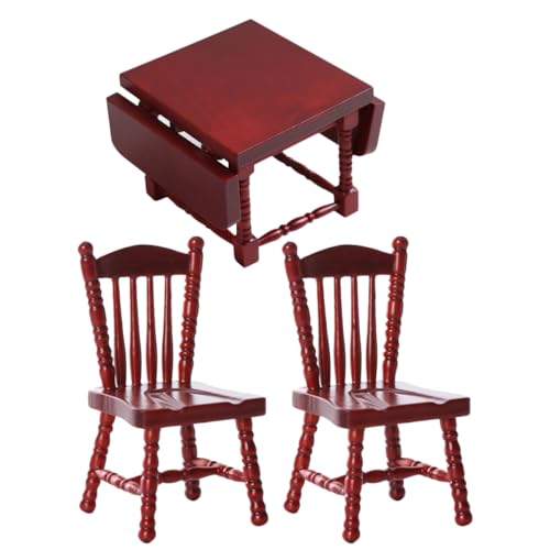 Vaguelly 1 Set Küchentisch Und Stuhl Modell Tiny Homes Puppenhausmöbel Stuhl Für Tische Tiny Houses Kleines Kleines Miniaturtisch Stühle Möbel Im Maßstab 1/12 Holz Rot von Vaguelly