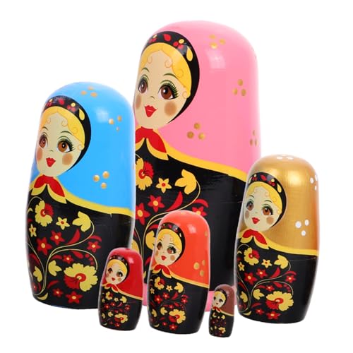 Vaguelly 6-lagiges Holzpuppen-Set Handgefertigtes Matrjoschka-stapelspielzeug Für Kinder Dekorative Russische Nesting Dolls Dekorgeschenk von Vaguelly