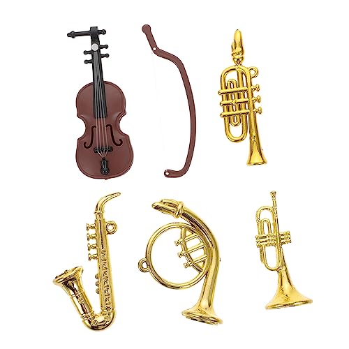 Vaguelly 1 Set Mini Musikinstrument Mini Saxophon Ornament Puppenhaus Trompete Dekorationen Miniatur Trompete Dekorationen Miniatur Geige Mini Violine Dekoratives Instrumenten von Vaguelly