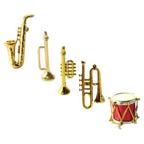 Vaguelly 1 Set Mini Saxophon Miniatur Zubehör Mini Klarinette Trompete Miniatur Baumhäuser Trompeteninstrumente Miniatur Musikerfiguren Musikalischer Goldener Kunststoff von Vaguelly