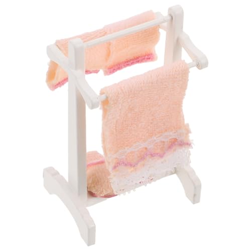 Vaguelly 1 Set Miniatur-Handtuchhalter: Puppenhaus, realistische Badezimmerszene, Requisite – Puppenhaus-Badezimmerzubehör, realistisches Miniatur-Ornament von Vaguelly