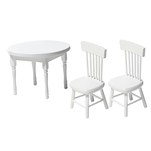 Vaguelly Puppenhaus-Stuhl-Ornament Weiß Mini-Tisch Und Stühle Set 3-teilig Sicher Für Jungen Und Mädchen von Vaguelly