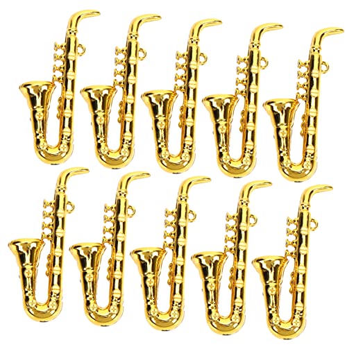 Vaguelly 10 Stück Miniaturmodell eines Musikinstruments für kinderspielzeug spielsachen Musical Miniaturen winzig Miniaturinstrument kleines Saxophon Plastik Golden von Vaguelly