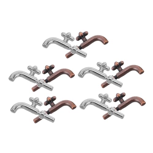 Vaguelly 10 Stück Teiliges Miniatur-Wasserhahn Puppenhaus Realistische Silber-armaturen Robuste Legierung für Mini-Badezimmer Küchen-dekor Kreative Spielfiguren von Vaguelly