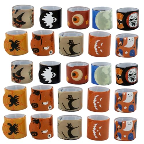 Vaguelly 100 Stück Halloween Slap Armbänder Bunte Muster Kindergeburtstag Partyzubehör Verstellbar Sicher Spaß für Jungen Mädchen Erwachsene von Vaguelly