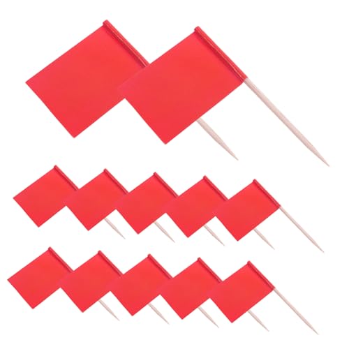 Vaguelly 100 Stück Zahnstocher Flags in Rot Stabile Food Picks für Snacks und Fingerfood Mini Tischdekoration und Kuchen Topper Vielseitige Papierfähnchen für Party und Buffet von Vaguelly