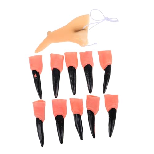 Vaguelly 11 Stück Teiliges Halloween Kostümset mit Hexennase und Schwarzen Fake Nails Leichte Hexennase mit Langen Hexennägeln für Fasching Cosplay und Gruselige Partys von Vaguelly
