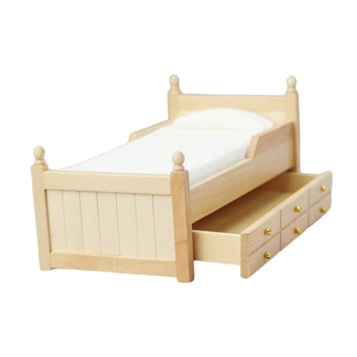 Vaguelly Puppenhaus Miniatur Möbel Zubehör Glatte Mini Bett Holz Landschaft Decor von Vaguelly