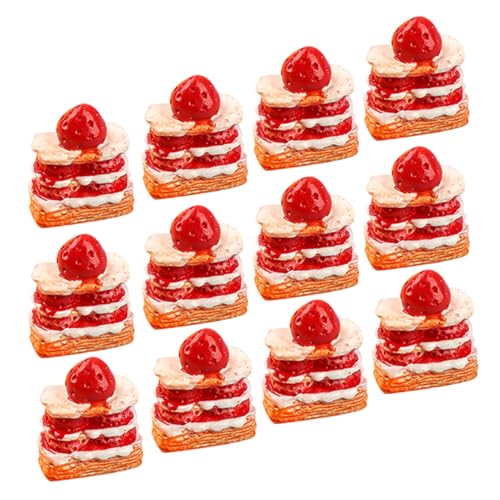 Vaguelly 12 Stück Simulierter Erdbeercreme -Kuchen Miniatur-Fake-Food Mini -Essen Miniatur-Kuchen-Dessert Mini-Kuchen-Modell Mini-Dessert-Kuchen- Miniatur-Essen Rot Harz von Vaguelly