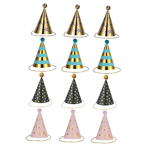 Vaguelly 12 Stück Teiliges Goldene Party Papierhüte Kindergeburtstag Deko Partyhut Kreative Fotorequisiten für Mädchen und Jungen von Vaguelly