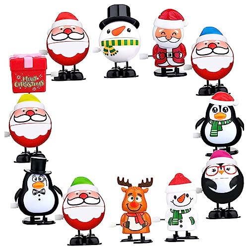 Vaguelly 12 Stück Teiliges Weihnachts Aufziehspielzeug Set mit Lustigen Cartoon Figuren Kreatives Kinderparty Handliche Mini Wind Up Spielzeuge für Mädchen und Jungen Sicher und Leicht zu von Vaguelly