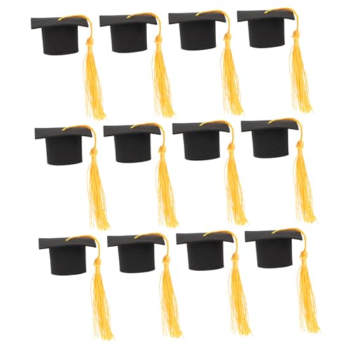 Vaguelly 12 Stück dekorative Cupcakes schmücken Quasten Mini klein abschlussgeschenk party sachen Kuchen dekoration Cupcake-Dekore für den Abschluss Abschlusstorte Ornament Polyester Yellow von Vaguelly