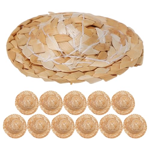 Vaguelly 12 Stück handgewebte Mini-Strohhüte zum Basteln, winzige gewebte Kappen, Puppenkappe für Puppenhaus, Cowboy-Sombrero-Dekoration, DIY-Handwerkszubehör, 5,3 cm von Vaguelly