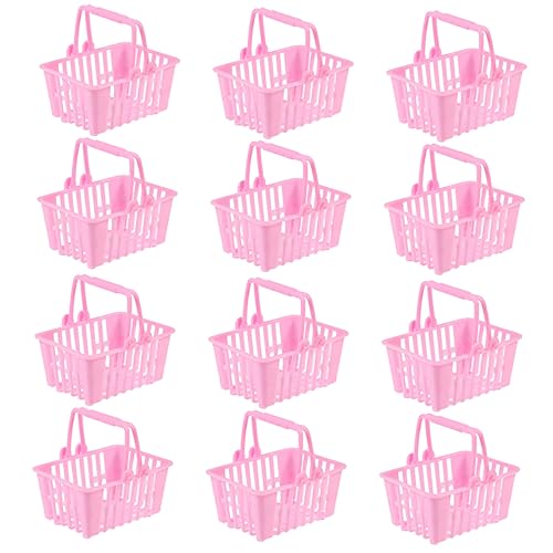 Vaguelly 12st Mini-einkaufskorb Mini- -einkaufskorb Miniaturhaus Kindertablett Liner Für Kleinkinder Miniatur-einkaufskorb Cartoon-lagerregal Mini-tragekorb Rosa Plastik von Vaguelly