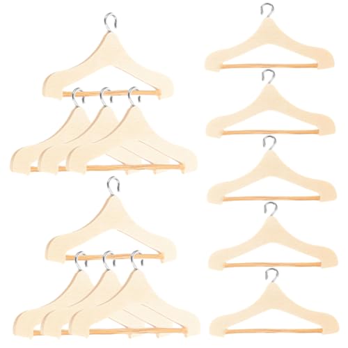 Vaguelly 18 Stück Mini-Simulationsaufhänger Kleiderschrank Kleiderbügel unser Miniaturartikel klein Puppenhaus Party Miniatur-Aufhänger-Ornamente Puppenkleiderhalter Mini-Hausbedarf hölzern von Vaguelly