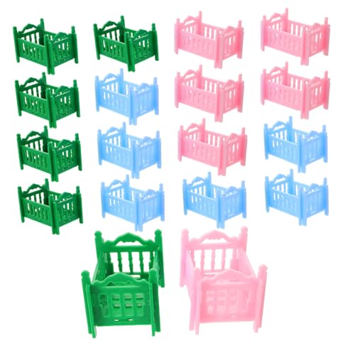 Vaguelly 18 Stück Teiliges Miniatur Puppenbett Set Farbige Mini Babybett Möbel für Puppenhaus Kindgerechte für Rollenspiel Vielseitige Dekoration für Puppenhaus Schlafzimmer und Wohnzimmer von Vaguelly