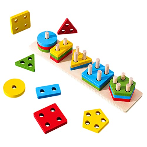 Vaguelly 1Satz Holzsortier und Stapelspielzeug für Kleinkinder Geometrische Formen und Farbkennung Pädagogisches für Jahre Alte Jungen und Fördert Feinmotorik und Frühe Bildung von Vaguelly