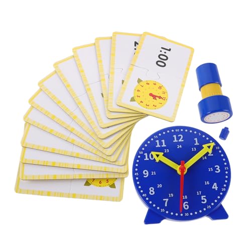 Vaguelly 1Satz Lernuhr Set für Analoge Lernuhr mit Stempel und Zeitkarten für Grundschule Interaktive Uhr zur des Zeitverständnisses und Kognitiver Fähigkeitenblau von Vaguelly