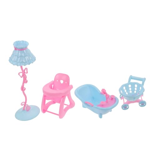 Vaguelly 1Satz Miniaturmöbel für Kleinkinder Puppenhaus Zubehör mit Babybadewanne Einkaufswagen Stuhl und Schreibtischlampe Rollenspielspielzeug für Vorschulkinder von Vaguelly