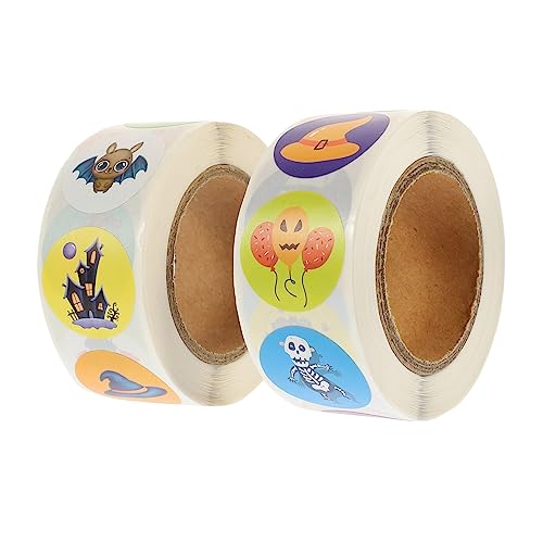 Vaguelly 2 Rollen Halloween Aufkleber Bonbontüte Kinderaufkleber Goodie Bags Für Runde Aufkleber Cartoon Aufkleber Goody Bags Aufkleber Für Goodie Bag Nagelaufkleber von Vaguelly