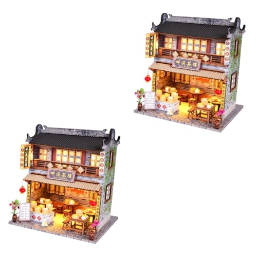 Vaguelly 2 STK Miniatur-haushandwerk Puppenhaus-Miniatur Vorgeben Antike Architektur Miniaturhaus Bauen Sie Ihren Bausatz Hausmodell Selber Bauen Zugdekor Gebaut Hölzern Kunsthandwerk von Vaguelly