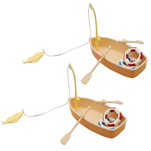 Vaguelly 2 Sätze Fischerboot Modell Puppen-Fischerboot-Kit kleine Fischerbootstütze Cartoon-Fischerboot Puppe Angelspielzeug kleines Schwimmringdekor Mini-Hausbedarf Plastik von Vaguelly