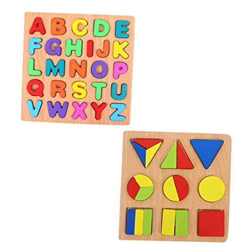 Vaguelly 2 Sätze Holzgeometrie Puzzle Teiliges für Lernspielzeug zur Formenerkennung Fördert die Feinmotorik Eltern Junge Mädchen Beziehung für Vorschulkinder von Vaguelly