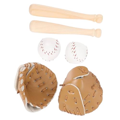 Vaguelly 2 Sätze Mini Baseball Set Teilig mit Bällen Schlägern und Handschuhen Realistische Miniatur Baseball Dekoration für Puppenhaus Langlebig und Partydeko von Vaguelly