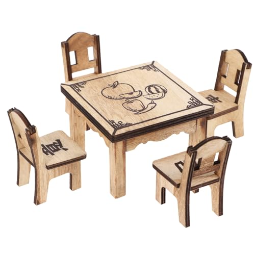 Vaguelly 2 Sätze Miniatur Holztisch und Stuhl Teilig Detailgetreues Puppenhaus Möbel Zubehör Handgefertigt Glatte Oberfläche Sicher für Kleinkinder für Schlafzimmer und Wohnzimmer von Vaguelly