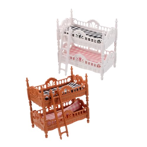 Vaguelly 2 Sätze Miniatur Puppenhaus Etagenbett mit Matratzen Realistische Schlafzimmermöbel für Puppenhaus Detaillierte Nachbildung Fördert Kreatives Rollenspiel und Familiäre Interaktion von Vaguelly