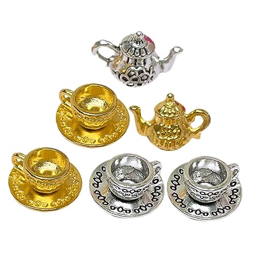 Vaguelly 2 Sätze Rollenspielset puppenhauszubehör Miniatur-Dinge Mini-Hausdekoration Mini-Küchenzubehör Mini-Teetassen Rollenspielzubehör Mini- Mini-Tassen Metall von Vaguelly