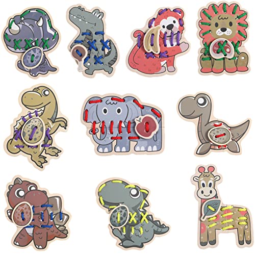 Vaguelly 2 Sets Tier Dinosaurier Schnürkarten Spielzeug Feinmotorik Nähkarten Für Kinder Kleinkinder von Vaguelly