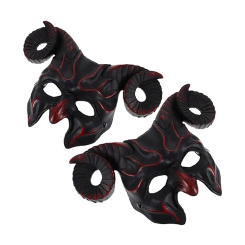 Vaguelly 2 Stück Goat Skull Mask mit Hörnern Atmungsaktive Halbe Tier Schädel Maske aus Robustem Kunststoff für Halloween Karneval Cosplay und Maskenball Verstellbar und Bequem für Männer von Vaguelly