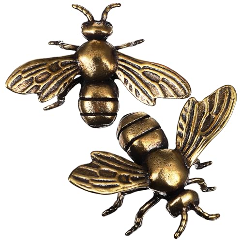 Vaguelly 2 Stück Handgefertigte Messing Bienen Figuren Kreative Deko für Zuhause Büro und Kleine Ornamente für Schreibtisch und Mehr von Vaguelly