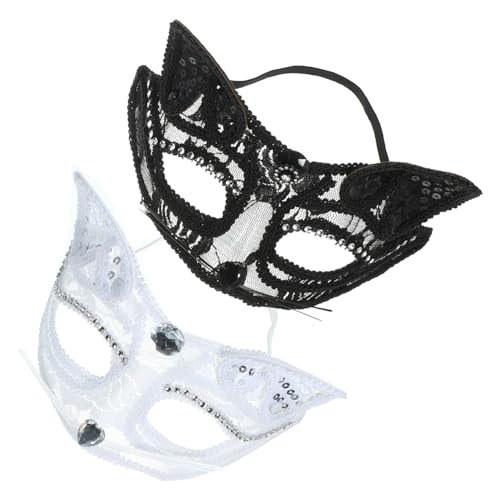 Vaguelly 2 Stück Katzenmaske für Maskerade und Karneval Elegante Kostümaske für Halloween und Cosplay Realistisches Design mit Katzenohren für Partys und Veranstaltungen von Vaguelly