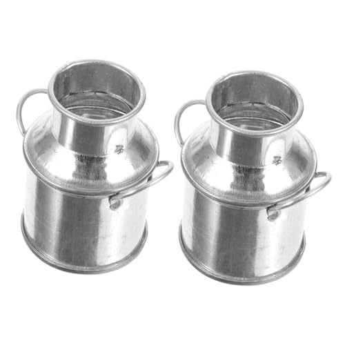 Vaguelly 2 Stück Mini-Blumenkübel puppenhauszubehör Dollhouse Accessories Krüge winzig Dollhouse Decor Milch klein Miniatur-Eimer-Ornament Miniatur-Zubehör Miniaturhauszubehör Metall Silver von Vaguelly