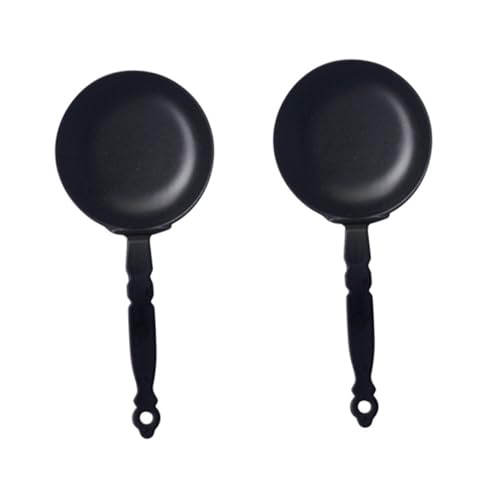 Vaguelly 2 Stück Mini Frying Pan Model Miniatur-Backformen Miniatur-Kochzubehör Mini-Pfannen Puppenhaus-Backspielzeug Mini vorgetäuschte Pfannen Legierung Black von Vaguelly